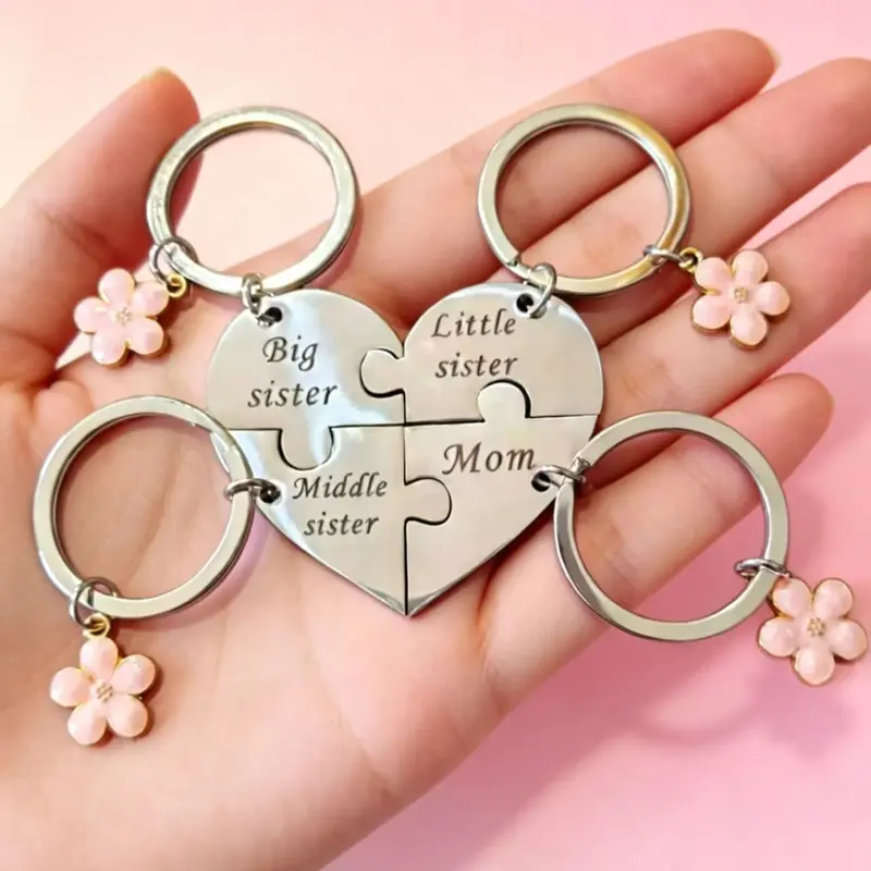 Mother Daughter Keychain for 4,Mother BigSister Middle sister Little Sister Keychain for 4,Sweet Meaningful Gift for Mom for Mother'sDay, Birthday, Christmas or Just Because