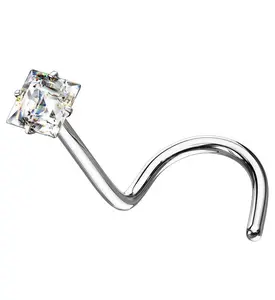 Clear Square CZ Stainless Steel Nose Screw