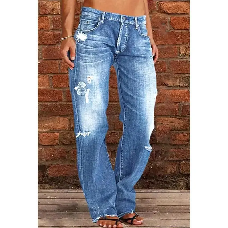 baggy jeans Women's Ripped Jeans Plus Size Boyfriend Jeans Loose Flare Pants 90s Hippie Clothing Denim Vintage Blue Womenswear