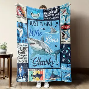 Flannel Cotton Plush Throw Blanket - Stain-Resistant, All-Season Soft Indoor Use Bedspread with Marine Life Thematic Art, Ideal Gift for Marine Life Enthusiasts