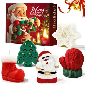 ROZINO 5-Piece Aromatherapy Scented Candle Set, Christmas-Themed Festive Home Decor with Santa, Tree, Snowflake, Mitten & Boot Shapes for Essential Oil Aromatherapy Use
