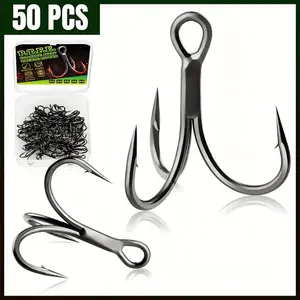 Dovesun 50pcs PTFE Coated High Carbon Steel Treble Hooks - 3X Strong Artificial Fishing Lure Tackle, Sizes 2/4/6, Durable for Bass & Saltwater, Ultra-Smooth Coating, with Storage Box