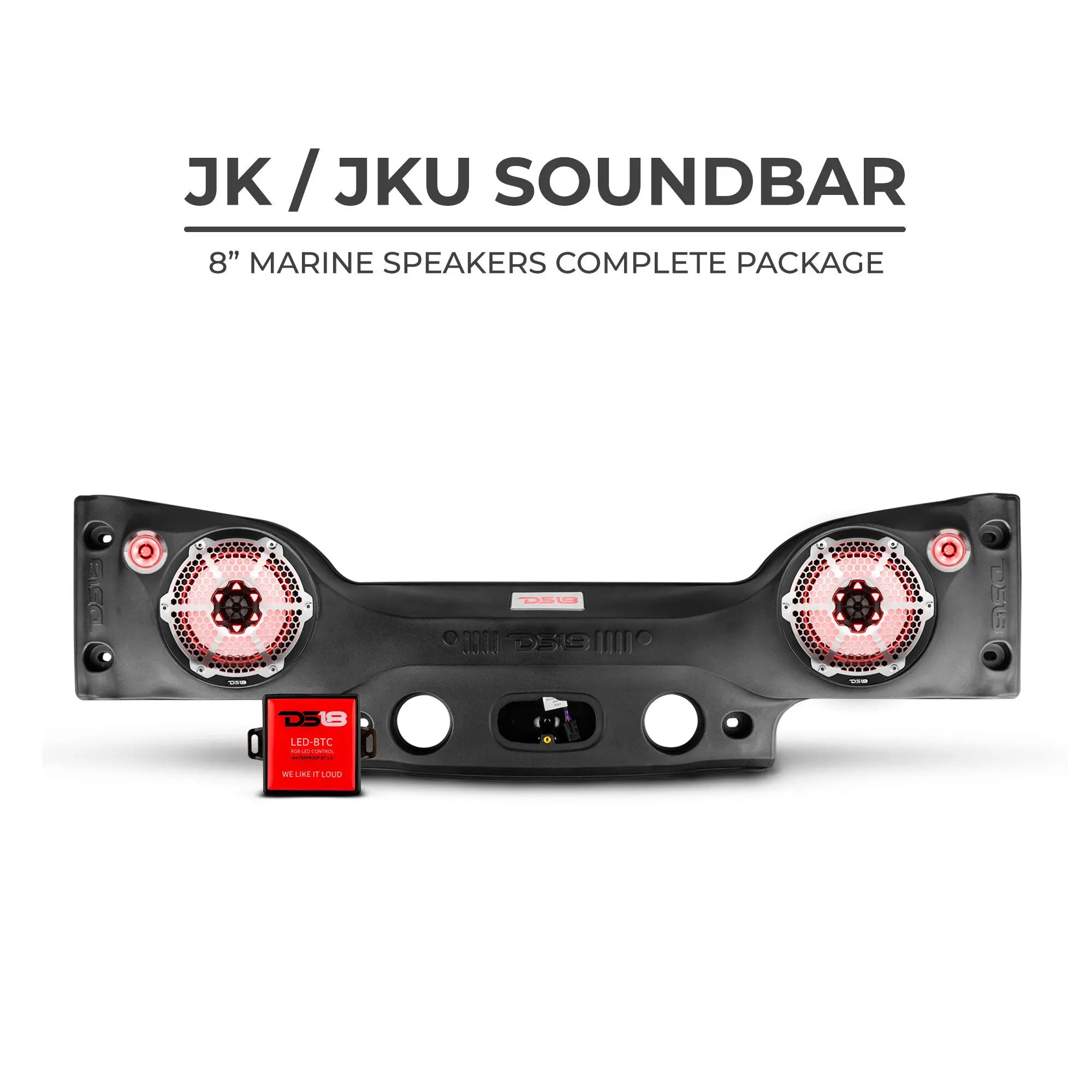 DS18 JKSBAR22LOADED Plug & Play Sound Bar Package for Jeep JK/JKU, Car Audio Upgrade, Marine Grade, Factory Install Compatibility, Minimal Required Setup, Car Stereo Upgrade, Custom Car System Speakers