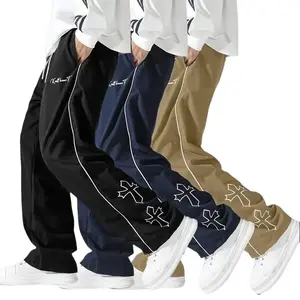 Men's 3-Pack Color-Block Athletic Joggers Pants - Aesthetic, Print, Chill, Mix-and-Match, Multi-Sport Styles, Polyester Fabric, Adjustable Drawstring Waist, Straight Full-Length Cut, White Side Stripes, Embroidered Detail, Loose Casual Fitness Streetwear,