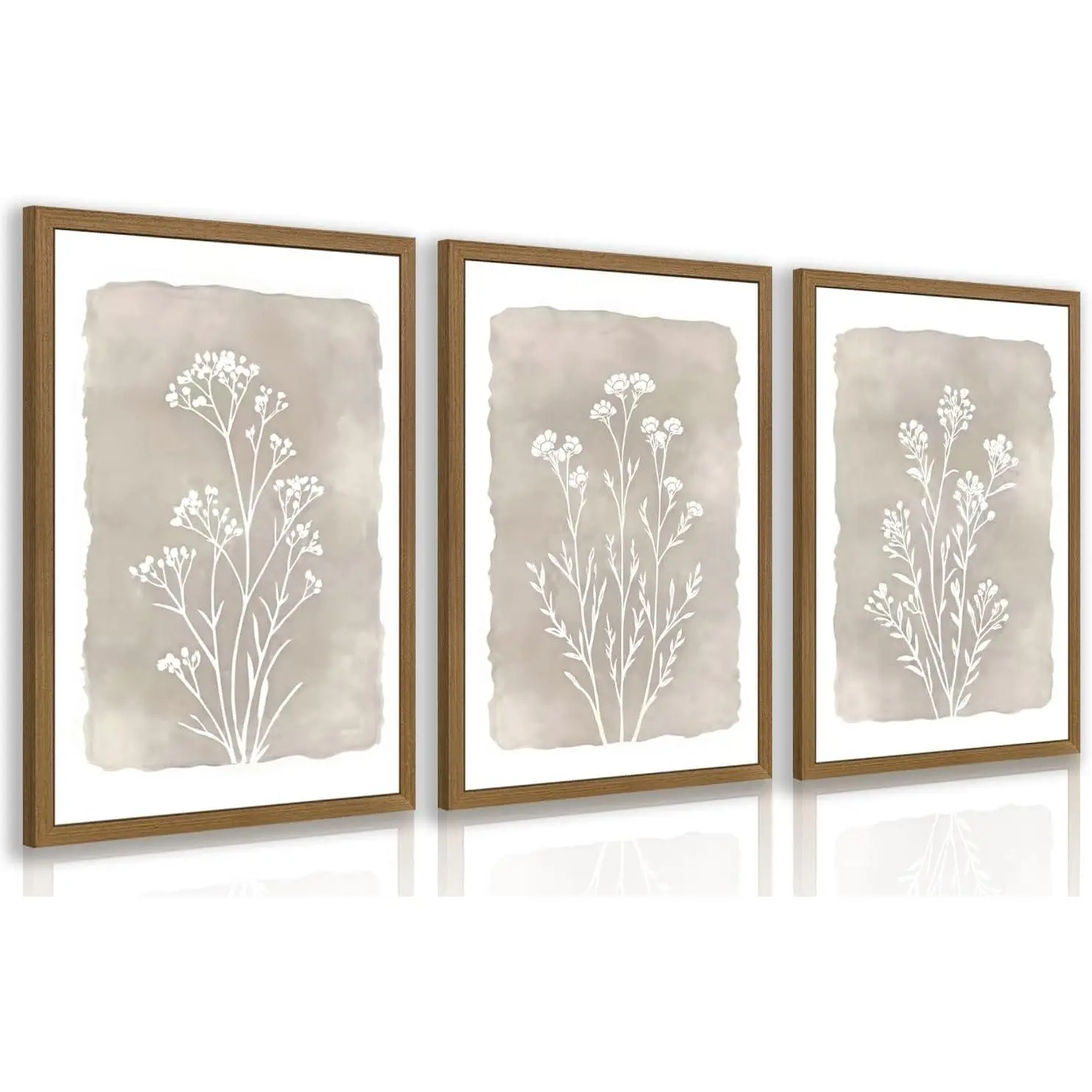Grajoy 3-Piece Artistic Paper Printing Back to Nature Wall Art, Vintage Floral Wood Framed Canvas Prints, Boho Beige Line Posters, Modern Farmhouse Neutral Decor (12x16in) - Living Room Decor, Ideal Gift, Three Pieces