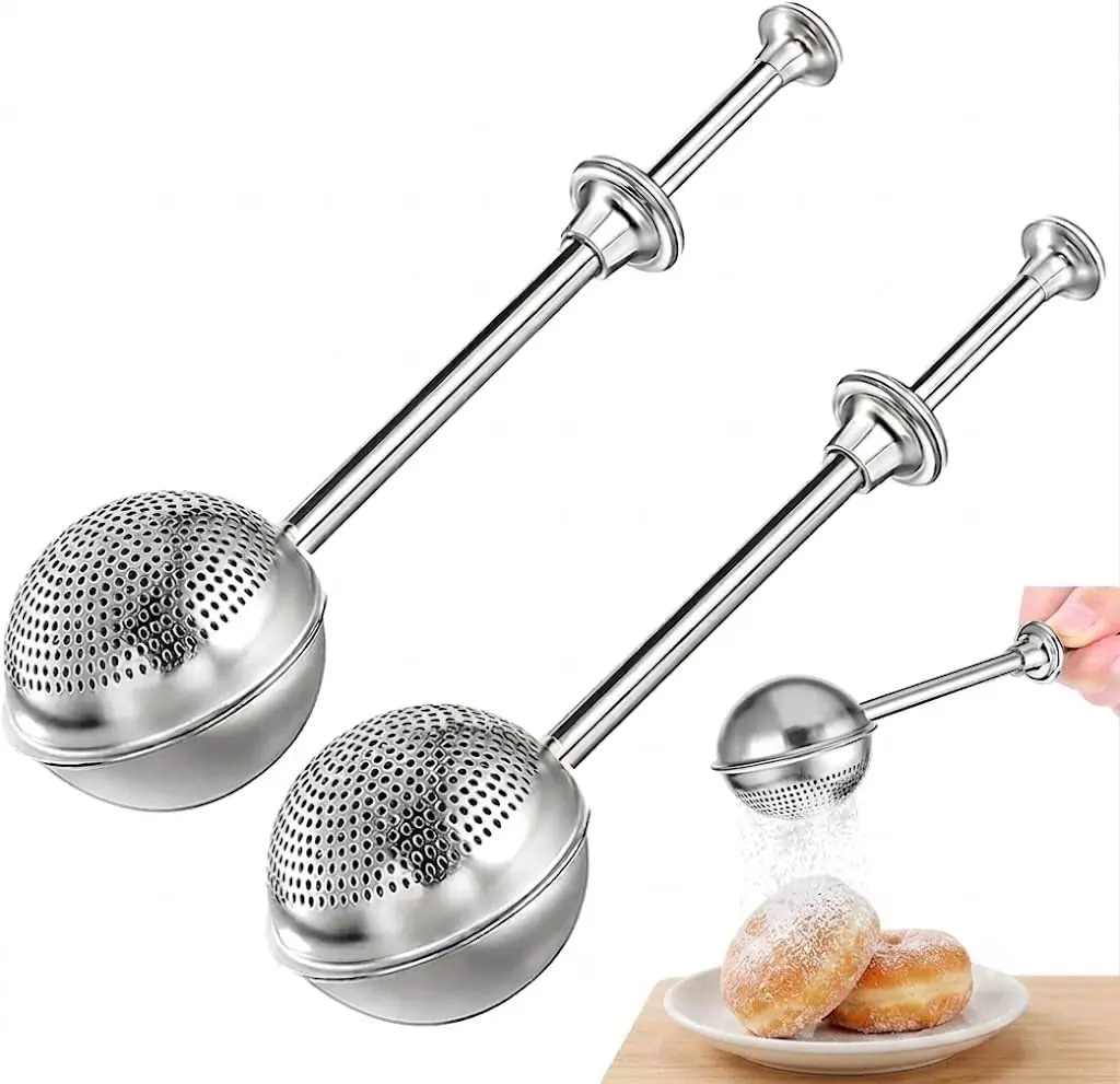 2Pcs Baking Duster Sifter, 1-Handed Operation, 304 Stainless Steel Spring-Press Handle, Dishwasher Safe, for Powdered Sugar, Fine Spices