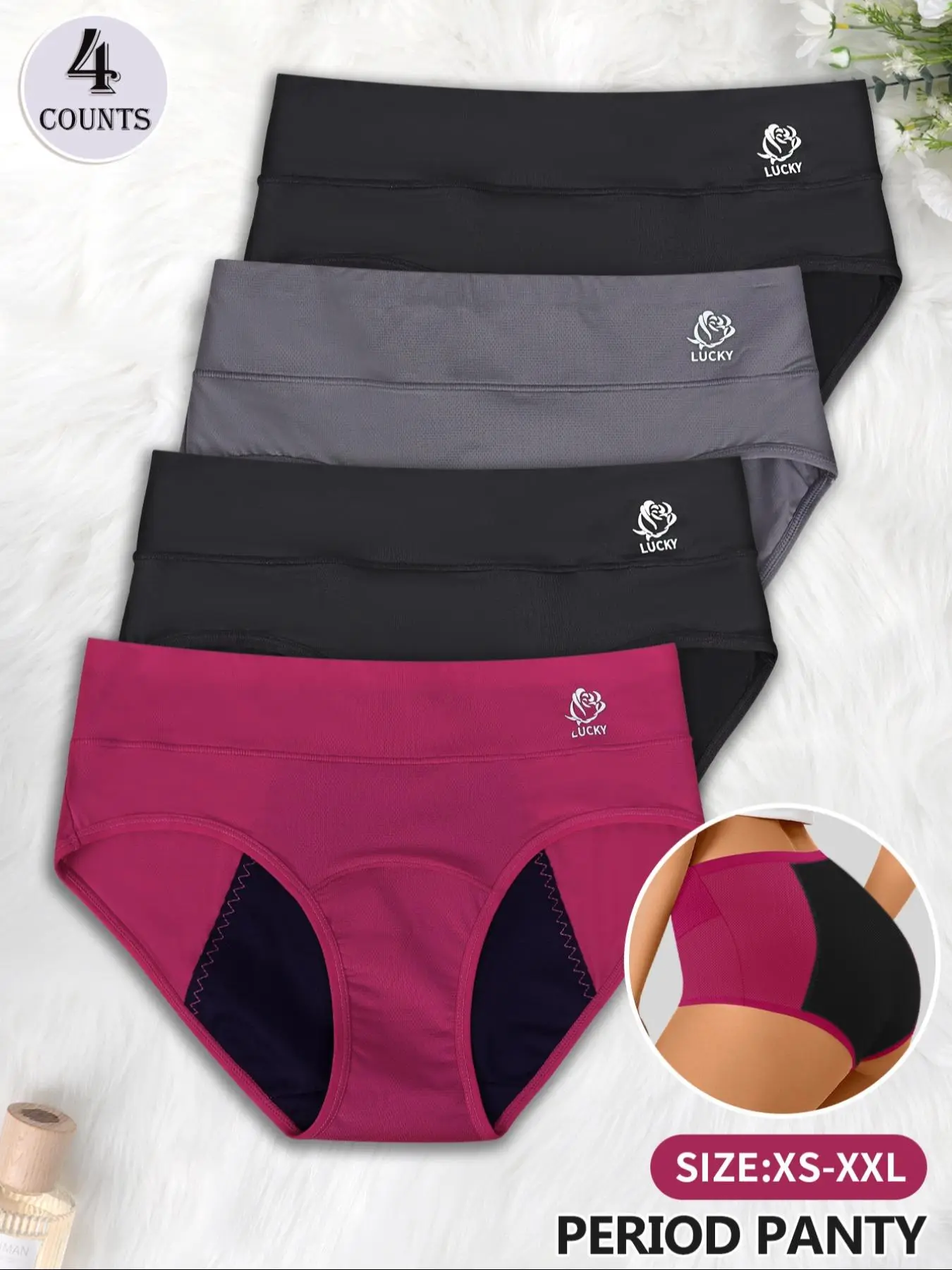 Morelect Women's Period Underwear Set, 4-Pack Leak-Proof Breathable Mesh Triangle Panties, Comfortable High-Quality Printed Skin-Friendly Womenswear, Soft Comfy Underwear Period Panty