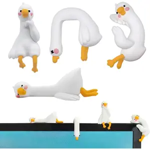 Funny Resin Desk Goose Decor 4 PCS, Mini Cute Goose Figurines for Computer Monitor, Car Dashboard and Rearview Mirror, Office Desk, Photo Frame Decorations Accessories & Housewarming Gifts