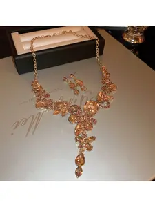 Elegant Rhinestone Water Drop Pendant Earrings, Versatile Fashion Clavicle Chain, Luxurious High-End Jewelry Set, All Seasons, Teardrop Jewelry Set, Necklaces