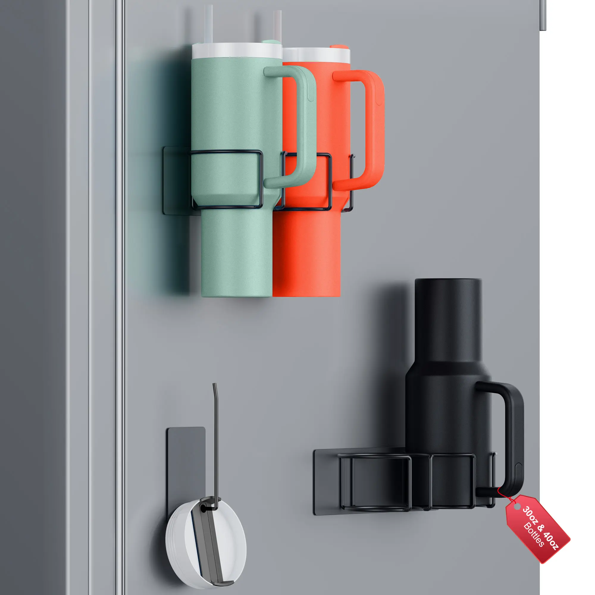 【New Arrivals】Modvista Magnetic Cup Holder for Fridge, Water Bottle Organizer for 30/40 oz, Tumbler Lid Organizer for Cup Accessories, Tumbler Storage Decor