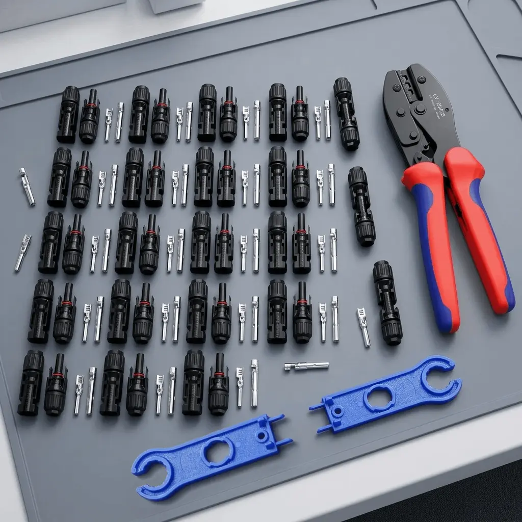 Solar Panel Connectors with Crimping Tool, 2 Wrenches & Crimping Terminals (20 Pairs) for 14-10 AWG PV Cables