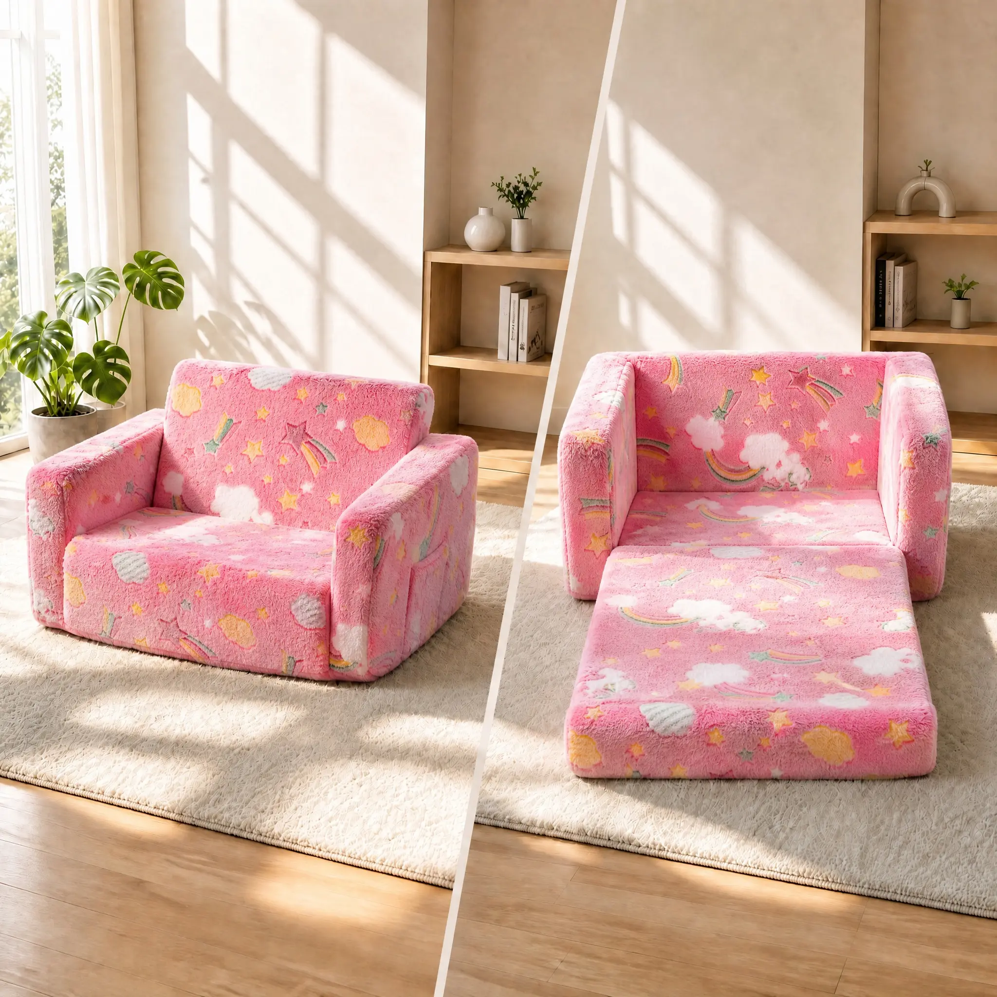 Cute Mini Kids Folding Unicorn Sofa Chair - Machine Washable Toddler Armchair, Nursery Girl Room Furniture, Cozy Reading Kid Couch for Bedroom, Children's Gift