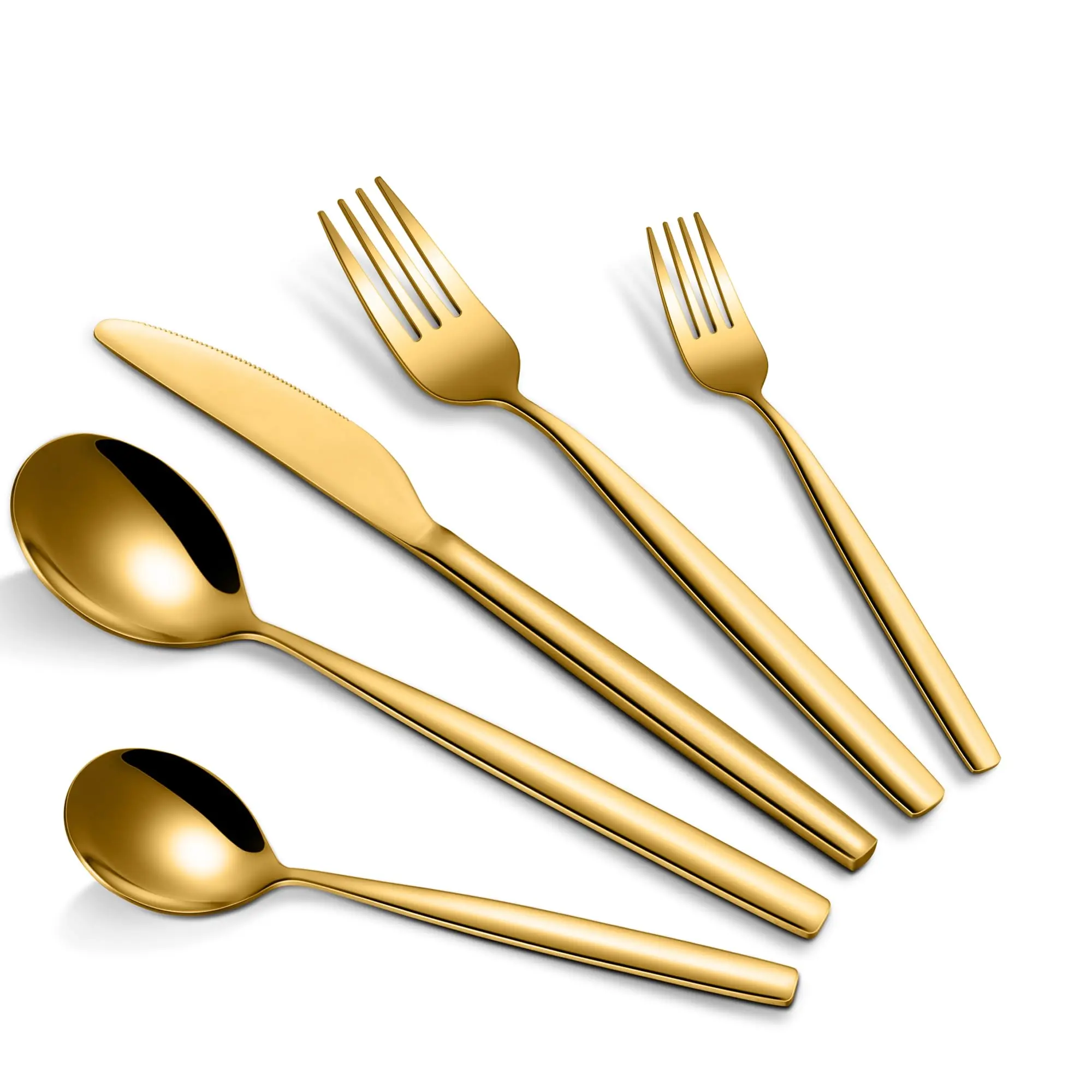 Gold Stainless Steel Flatware Set - 2-Pack 30-Piece Modern Cutlery & Tableware Collection - Durable Silverware for Kitchen & Dining - Superior Utensils, Sturdy, Stylish