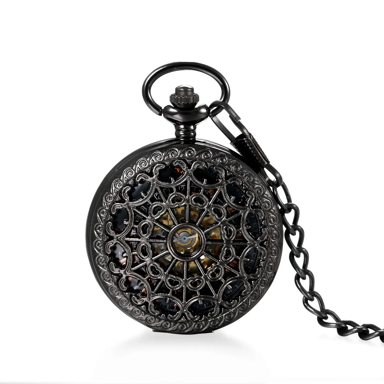OIDEA Classic Metal Mechanical Pocket Watch - Openwork Roman Numerals Dial, Short Fob Chain, Alloy Case, Gift Box Included, Vintage Unisex Fashion Accessory for Watch Enthusiasts, Classic Metal Pocket & Fob Watches