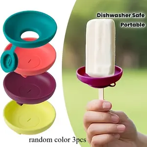 3-Piece Silicone Ice Cream Stand, Drip-Proof Cone Holder, Popsicle Mold Tray, Dishwasher Safe, Portable Snack Box with Handle