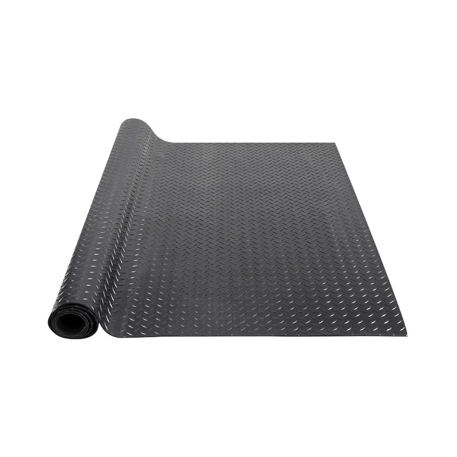 【Summerfinds】  Diamond-Plate SBR Rubber Flooring Roll, 3 mm x 4x6 ft Non-Slip Easy-Clean Mat, Durable for Garage & Gym Use, Black Non Slip Flooring