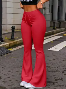 Women's Streetwear Yoga Pants, Casual Fashion Long Wide Leggings, Fitted Drawstring Waist, All Seasons Wear, Ladies Sporty Jogger, Casual Sports Trousers, Flared Yoga Bottoms, Activewear Bottoms, Athleisure Pants