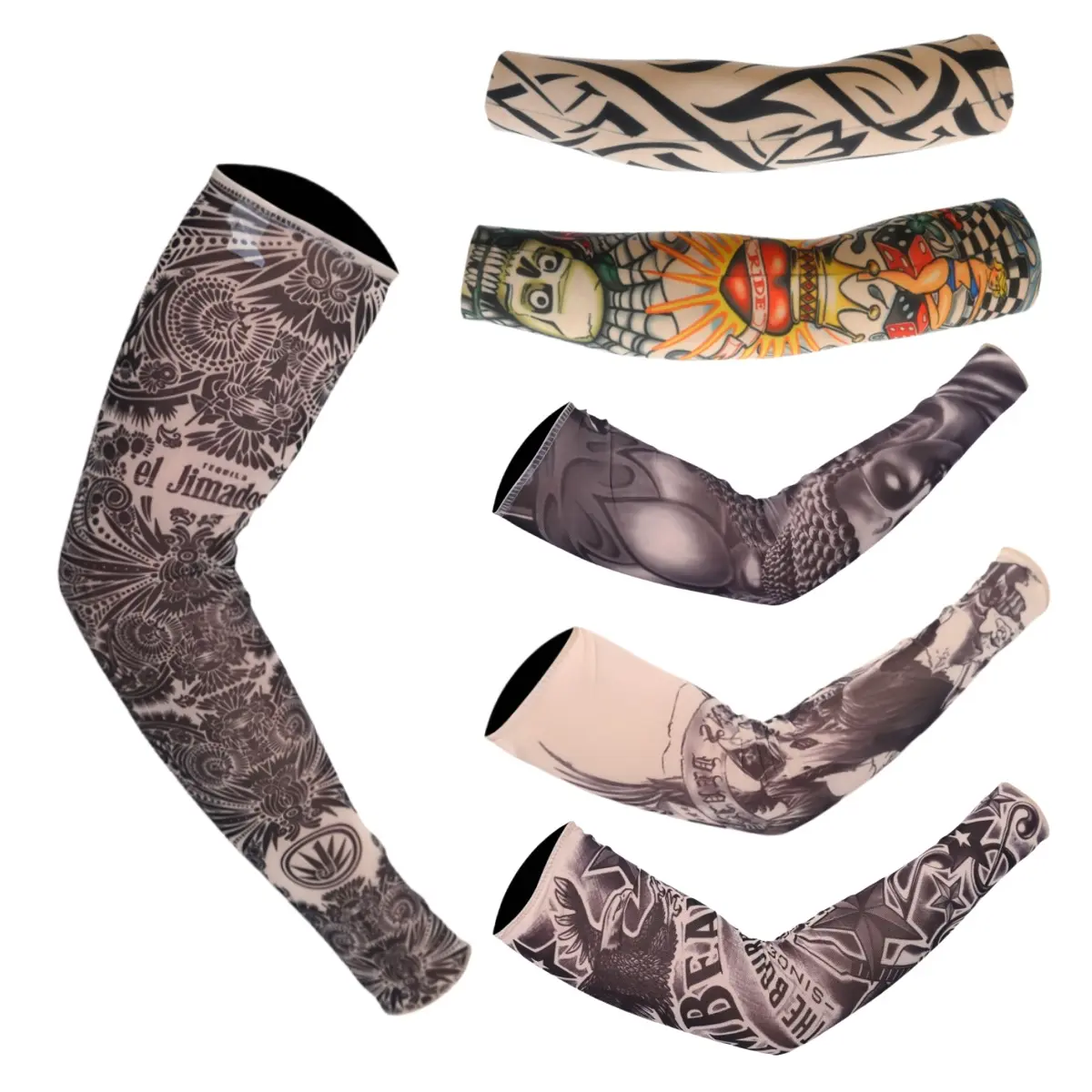 6 Pcs Tattoo Arm Compression Sleeves, Stretchable Temporary Tattoo Covers, Unisex Sunscreen Sleeves for Men & Women, UV Sunscreen Protection