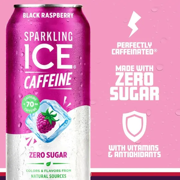 Caffeine Black Raspberry Sparkling Water with Caffeine, Zero Sugar, with Antioxidants and Vitamins,16 fl oz Cans (Pack Of 12)
