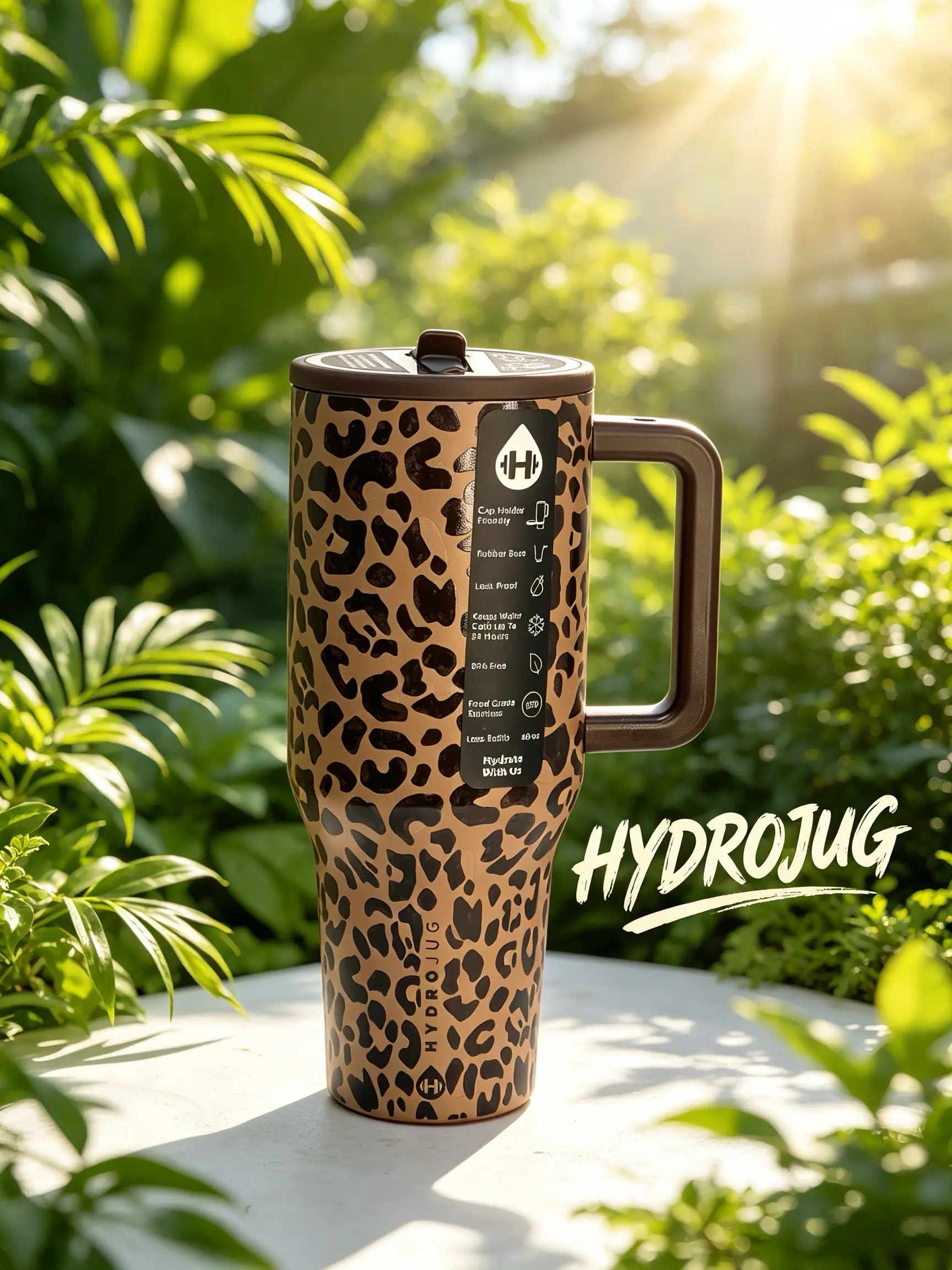 HydroJug 40oz Traveler Aesthetic Classic Brown Leopard Print Tumbler with Triple-Wall Insulation BPA-Free FlipStrawLid for All-Day Hydration Portable InsulatedFlask Mug Printed Drinkware Bottled BottledWater Bottles Bottled