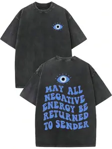 Evil Eye Energy Shield T-shirt, Couple Matching Set, Washed Short Sleeve, Loose and Soft 100% Cotton Streetwear, Unisex Casual Apparel, Men's and Women's Holiday Gifts for Black Friday on Douyin Mall