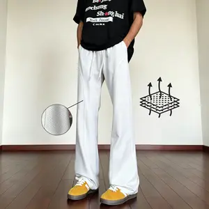 Amoyer Ice Silk Mesh Panel Casual Pants Straight-Leg Plus-Size Unisex Summer Quick Drying with Ventilation for Menswear Man