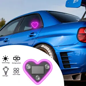 2Pack  LED Triangle Heart Shape Solar Powered Wireless C-Pillar Neon Light for Car Interior Decor Eco-Friendly Modern Stylish Look,Valentine's Day gift, New Year gift