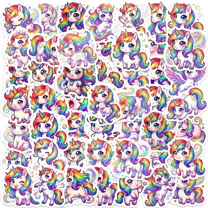 Rainbow Unicorn Stickers: 50 Gradient Colorful Cute Unicorn Decorative Stickers