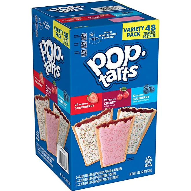 Pop-Tarts Frosted Variety Pack 48 Ct Strawberry Cherry Blueberry Snack Pastries