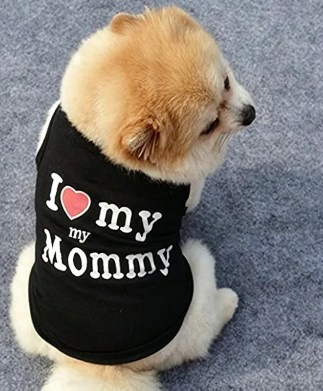 Pet Soft Cotton Sleeveless Tank Top - "I Love My Mommy" Heart Print, Breathable Dog & Cat Clothing for Small Pets' Daily Wear & Portrait Shooting