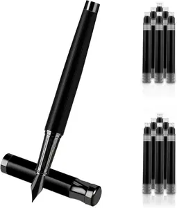 Luxury Metal Pen Set - Fine Nib Fountain Pen with Converter and 10 Black Ink Cartridges for Smooth Writing, Business Office Use (Black) Amaxiu