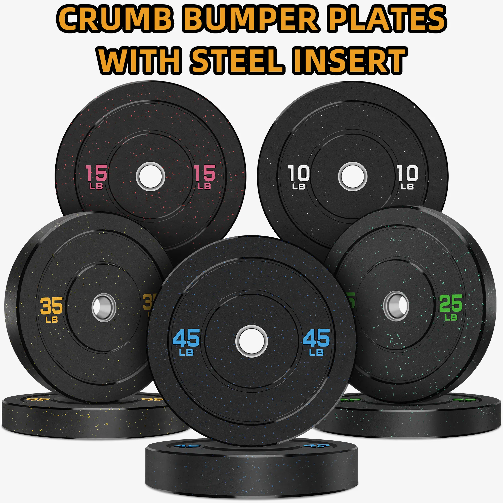 Color-Coded Speckled Crumb Bumper Plates with 2-Inch Steel Insert, Olympic Weight Training Gear for Home Gym, CrossFit & Lifting, Home Gym Equipment, Strength Workout Equipment, Strength Training Gear, Fitness Exercise Accessories, Gym Training Equipment