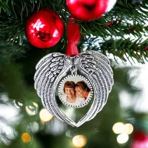 Personalized Memorial Angel Wings Ornament, Christmas Gift, Loving Memory, Remembrance Car Charm, Custom Photo Piece, Memory Heaven Wing Tree Decor