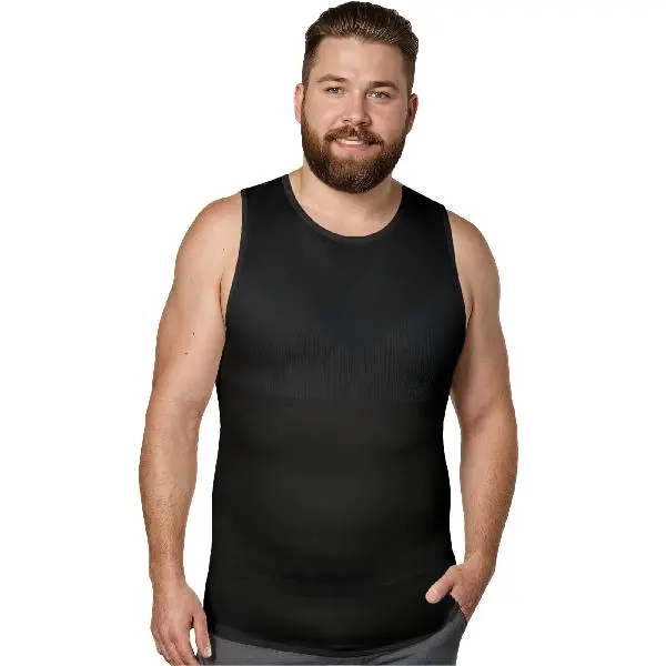 QORE Logiq Men's Sleeveless Compression Tank Top - Classic Breathable Fabric, Slimming Body Shaper Undershirt for Workout & Posture Support