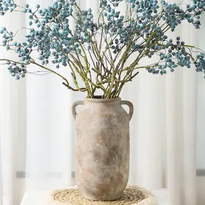 Large Flower Vase  Decor - 12 inch Tall Ceramic Farmhouse Rustic Table Vases with Handle Living Room Decoration Decorative Modern  for Floor Kitchen Shelf Coffee Dining Desk Fireplace