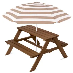 Best Choice Products Kids Wooden Picnic Table, Outdoor Activity Table w/ Adjustable Umbrella, Seats