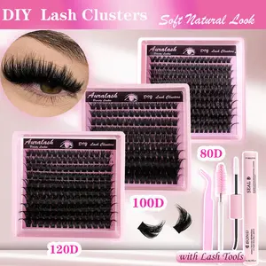 DIY Lash Extension Kit 80D/100D/120D D Curl Wispy Lash Clusters, Full Volume Eyelash Set with Upgraded Gentle Bond and Seal, Long-Lasting All Day Wear, Lightweight, Easy to Apply, Beginner Friendly, Soft Natural Look