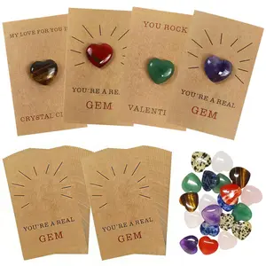 Mother's Day Father's Day Gifts for Mom Dad - 24 Pack Cards with Heart-Shape Gems - Crystal Rock Gift Exchange for Women Men Parents Classroom School Party Favor