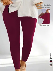 Women's Plus Size Sporty Yoga Leggings, High Elastic Fabric, Long Casual Pants, Comfortable Stretch Fitness Tights, High Waisted Leggings