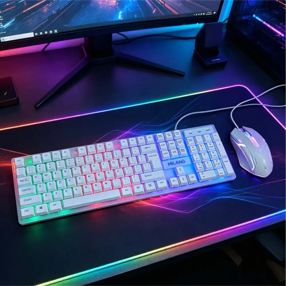 Wired Gaming Keyboard and Mouse Set - 104-Key Full-Size Rainbow Backlit Keyboard, Ergonomic Mouse, USB Plug-and-Play, Ideal for Gaming & Office (Computer, Laptop Compatible)