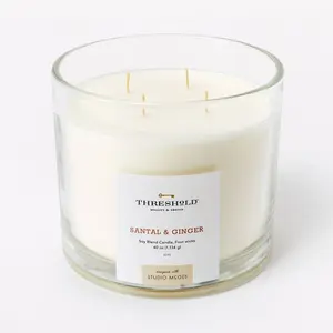 40oz Clear Glass Santal & Ginger Candle White - Threshold designed with Studio McGee: Soy Blend, 4-Wick, 70hr Burn Time