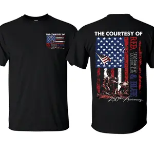 Courtesy Of The Red White & Blue 250th Anniversary T-Shirt, Western Cowboy Boots American Flag Graphic Tee, Patriotic USA Shirt