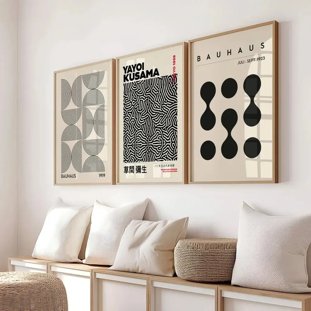Set of 3 Prints, Poster Set, Gallery Wall Art Set, Yayoi Kusama Art Print Set, Bauhaus 3 Poster Bundle,Modern Art Print Bundle,Japandi Decor
