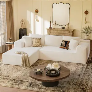 Boneless Couches for Living Room, 108" Sectional Modular Sectional Sofa with Deep Seat, Cloud Comfy Couch with L-Shape Chaise, Easy Assembly (Corduroy, Cream)