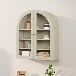 Small Arched Wall Cabinet with Acrylic Doors - 24" Wall-Mounted Storage Cabinet with Adjustable Shelf, Compact Space-Saving Design for Kitchen, Bathroom & Laundry Room