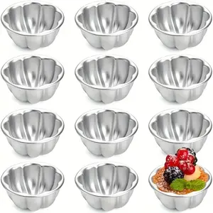 12PCS Flower Aluminum Tart Baking Molds, Durable Nonstick Reusable Dessert Baking Cups for Cupcakes, Egg Tarts, Pudding, Jelly, Cheesecake, Mini Pies and Home Baking, Perfect for Christmas, Birthday Parties, Weddings and Festive Baking Decor, Bakeware