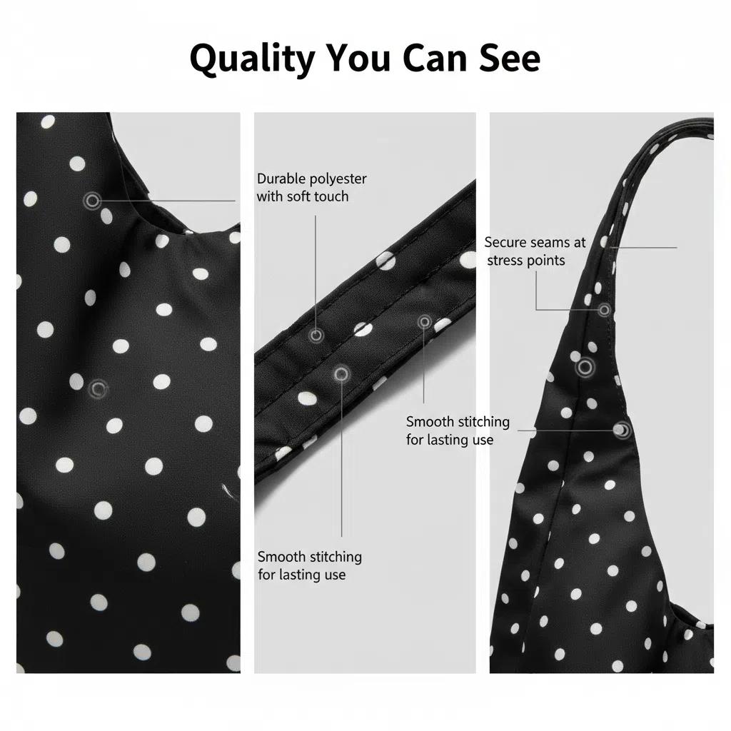 Women's Polka Dot Dumpling Bag, Casual Lightweight Nylon Design, Perfect Everyday Hobo Purse, Retro Crescent Bag