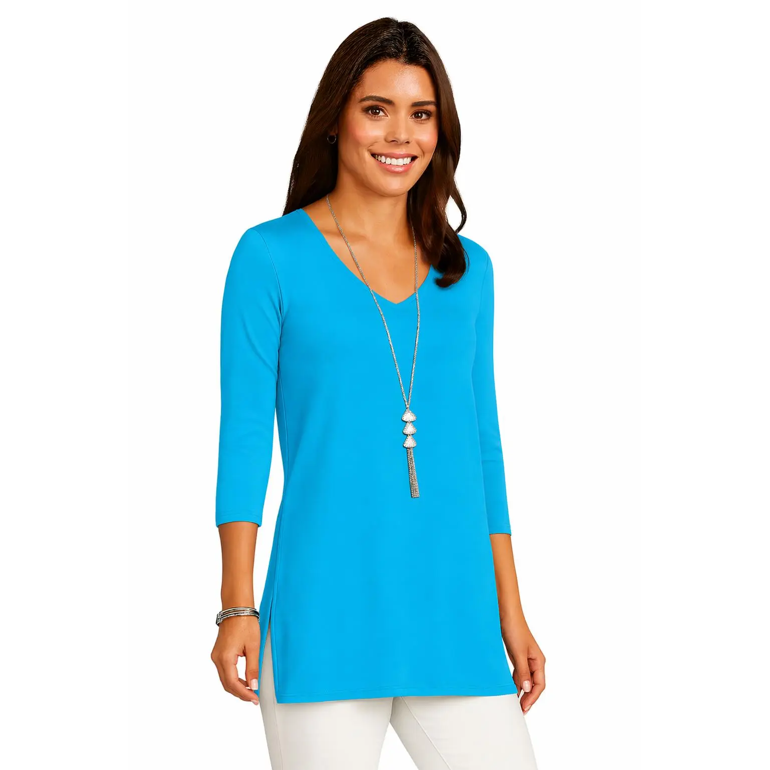 Women's Sandra V-Neck 3/4 Sleeve Modest Islamic Tunic Top - Last Chance