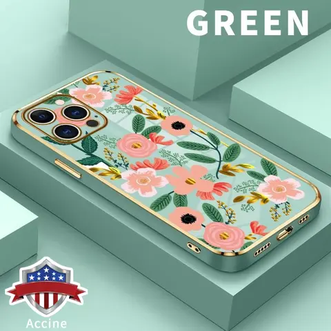 Shockproof Floral Charm Smartphone Casing - Gold Edge Premium Shine, Electroplated TPU Cover, Slim Profile, Camera Lens Protection, Abrasion Resistance, Easy Installation for iPhone 11,12,13,14 Plus,15 Pro Max,16 Air,17 Cellphone Devices