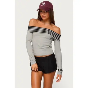 Leetal Stripey Foldover Knit Top
